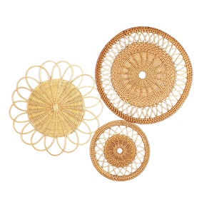 Style de luxe forme ronde rotin tenture murale décor forme de fleur conceptions modernes vente chaude Art mural décoratif naturel. - Product Image 3