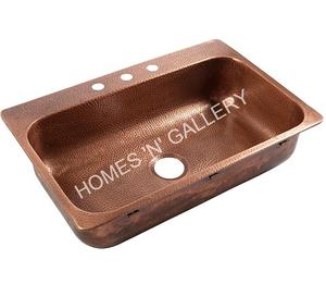 Évier de cuisine de luxe en cuivre et laiton fait à la main Bol unique Lavabo de cuisine pour restaurant avec égouttoir - Product Image 6