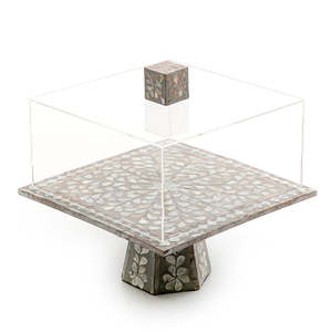 Support à gâteau de forme carrée en nacre blanche avec présentoir à gâteau dôme en acrylique pour la décoration de mariage et de fête Utilisation - Product Image 4