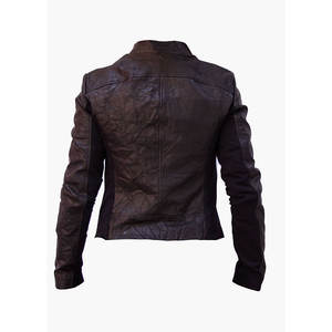 Femmes Automne Hiver Noir Cuir Véritable Doublure Satin Respirant Coupe-Vent Veste de Moto Fermeture Éclair Col Montant - Product Image 6