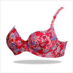 Soutien-gorge froissé à fleurs rouge-Rembourré à bretelles florales extensibles - Product Image 6
