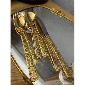 Juego de Cubiertos de Acero Inoxidable Grabado a Mano, Estilo Americano de Lujo, Pulido Mate, Accesorios de Decoración para Mesa de Bodas y Fiestas, Dorado - Product Image 3