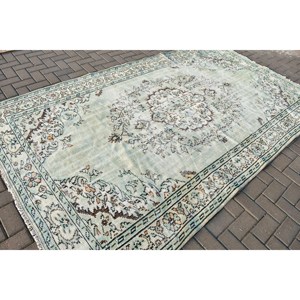 พรมวินเทจขนาด 6x10 ฟุต, พรม, พรมลายดอกไม้สีเขียวทำจากขนสัตว์ - Product Image 2