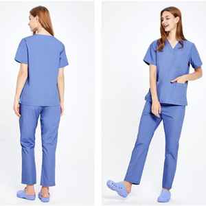 Conjuntos de uniformes quirúrgicos de cintura alta para mujer, trajes médicos de hospital de Enfermería de estilo cuello en V estirable al por mayor - Product Image 1