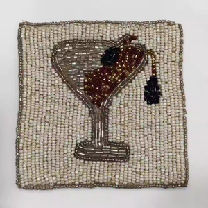 Handcrafted Beaded <b>Coaster</b> with Martini Glass Design Elegant Round Red and <b>Gold</b> Table Accent for Bars and Parties - Product Image 6