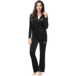 Custom Jogger 2Piece Sets hooded hood Velour fabric Jogging Suits Female <b>Velvet</b> Women Hoodies Tracksuit Sets - Product Image 1