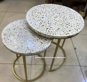 Royal Mother of Pearl Inlay Coffee Table Mesa de madera de diseño clásico para sala de estar con patrones y tamaños personalizados - Product Image 2