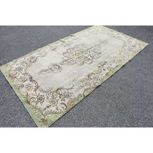 พรมตุรกีวินเทจ ขนาด 5.3x9.6 ฟุต (161x292 ซม.) ลายดอกไม้สีเขียวน้ำตาล - Product Image 1
