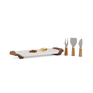 Plateau à fromage en marbre avec ensemble de 3 couteaux Planche de préparation des aliments Plateau de service décoratif en bois et marbre - Product Image 3