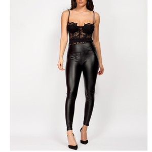 Pantalon en cuir pour femmes à la mode taille haute coupe régulière imperméable motard pantalon en cuir PU décontracté Street Wear pantalon en cuir - Product Image 4