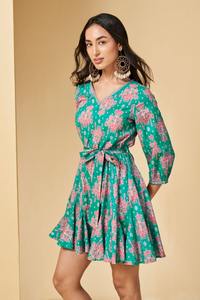 Vestido corto con estampado floral de algodón con bloque de mano indio para mujer, Vestido corto personalizado para novia, boda, luna de miel, regalo, ropa de verano, Vestidos - Product Image 4