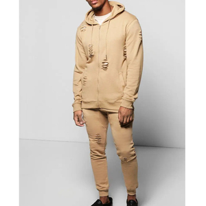 OEM sur mesure hommes en détresse survêtement lavé à l'acide hommes en détresse broderie survêtement Streetwear à manches longues survêtement de jogging - Product Image 4