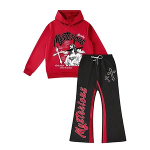 Sudadera con Capucha y Pantalones Deportivos de Felpa con Estampado DTF de Letras Cruzadas Personalizadas para Hombre, Diseño Casual de Moda - Product Image 1