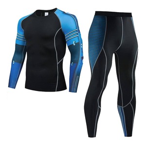 Conjunto Deportivo de Compresión Cortavientos para Hombre, Camiseta de Manga Larga Lisa y Pantalones con Logotipo Personalizado para Fitness y Entrenamiento - Product Image 2