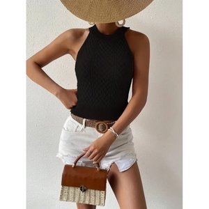 Blusa de punto sin mangas con cuello halter y estampado de diamantes para mujer, 26844 - Product Image 4
