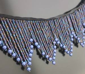 Handmade Iris Navy Blue Pearl Beaded <b>Fringe</b>, <b>Lampshade</b> Trim (90cm Long) - Product Image 2