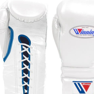 Gants de boxe à lacets Winning, blanc et bleu, cuir véritable, gants de boxe professionnels pour l'entraînement et les combats, ajustement professionnel, 8oz, 10oz, 12oz - Product Image 2