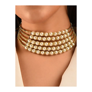 Pulsera y brazalete de perlas blancas Moti Layer - Product Image 4