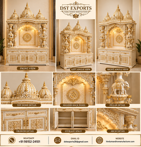 Templo hindú exclusivo con pilares tallados de elefante, hecho a mano, de madera de teca con aspecto de mármol, con triple cúpula, para Pooja Mandir, Reino Unido. - Product Image 6