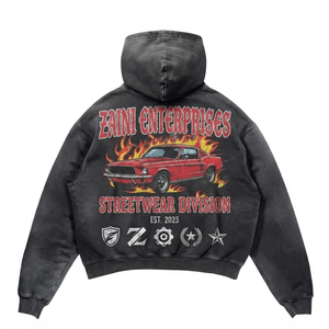 Sudadera con Capucha de Felpa de Algodón y Poliéster Suave de 450 GSM, Lavado Vintage, Color Negro, Impresión Gráfica Personalizada, Marca Privada - Product Image 2