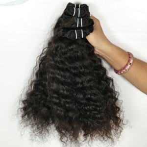 Venta al por mayor negro Virgen sin procesar indio templo crudo natural onda paquetes ondulado tejido y no desprendimiento extensiones de cabello humano - Product Image 5