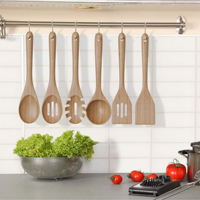 Ensemble d'ustensiles de cuisine en bambou éco-chic de qualité supérieure, 6 pièces, légers, durables, finition mate, outils de cuisson pour les chefs à domicile