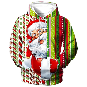 Sudadera con Capucha Navideña para Hombre, Diseño 3D Sólido de Santa Claus y Muñeco de Nieve, Festiva, de Manga Larga, con Bolsillo, Personalizable - Product Image 1