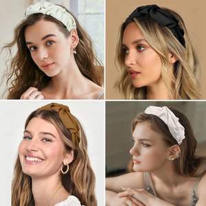 Bandeau pour <span class=keywords><strong>femme</strong></span> vintage fait main à volants et à large bord, Bandeau noué à volants, Bandeaux antidérapants plissés à large bord - Product Image 6