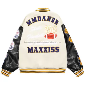 Chaqueta Varsity de Otoño para Hombre, Cuello Alto, Logotipo Bordado en la Parte Delantera, Cuerpo de Lana, Mangas de Cuero, Ecológica, Transpirable, Resistente al Viento, de Secado Rápido - Product Image 4