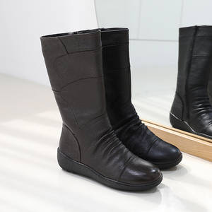 Jshoe บูทครึ่งน่องหนังวัวแท้ cowhide JOA, 4.5ซม. รองเท้าสตรีสูงฤดูหนาวซับในขนแกะที่อบอุ่นมีซิปสวมใส่สบายกันลื่น - Product Image 3