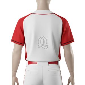 Ensemble d'uniformes de baseball rouges et blancs personnalisés Tissu en polyester respirant Vêtements d'équipe à manches raglan élégants - Product Image 5