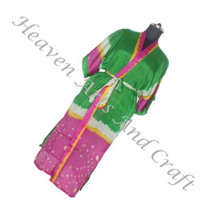 KL010 Hermoso Vintage Sari Kimono Túnica Larga Vintage Verano Estampado Floral Bohemio Oversize Manga Larga Vacaciones Vintage - Product Image 4