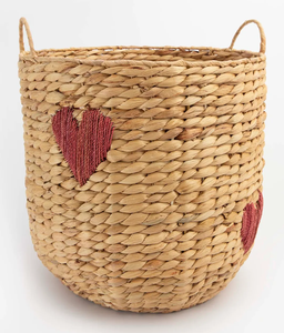 Handmade Embroidery Water <b>Hyacinth</b> Weave Storage <b>Basket</b> With Handles New Design Woven <b>Basket</b> With Heart Embroidery From Vietnam - Product Image 1