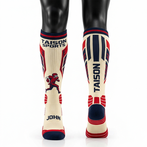 <b>Men</b> Flag Football <b>Socks</b> high quality 300 GSM combed cotton nylon blend moisture wicking <b>ribbed</b> panels custom knitted logo <b>Socks</b> - Product Image 1