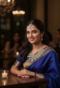 Magnifique ensemble collier, boucles d'oreilles et maang tikka en émeraude royale, confectionné avec des pierres de qualité supérieure en émeraude verte en forme de larme et de coupe ovale. - Product Image 2