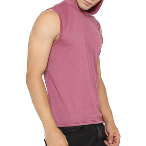 OEM Organic 100% Cotton Fleece Crocheted Winter Hooded <b>Men</b> Medium-Length <b>Sleeveless</b> Boxy <b>Hoodie</b> Regular Fit Solid Pattern - Product Image 3