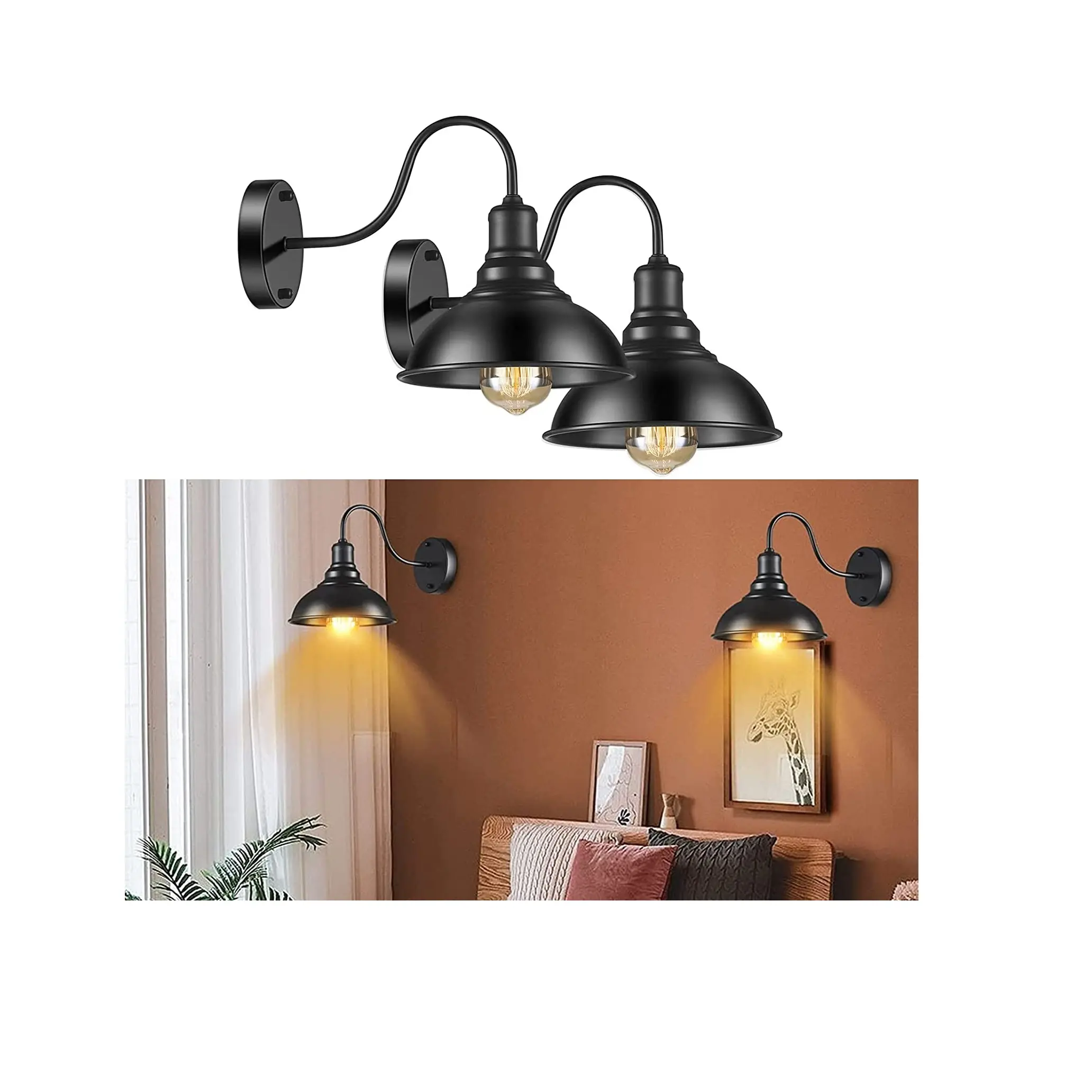 Industrial Black Wall Sconces Gooseneck Wall Sconces Lighting Wall Mount Lamp Fixtures for Barn Porch Bathroom