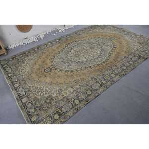 พรมขนสัตว์สีเบจและสีฟ้าคลาสสิกวินเทจทำด้วยมือ6x9.6ft พรมกำมะหยี่รูปสี่เหลี่ยมผืนผ้าเย็บปะติดปะต่อกันดีไซน์ห้องโถงสำหรับวัยรุ่น - Product Image 2
