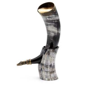 Produit artisanal européen authentique, corne à boire viking antique, corne de bœuf véritable, polie, sculptée, style animal, écologique, avec support - Product Image 6