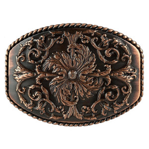 Hebilla de cinturón de diseño occidental adornado con grabado floral de cobre HA0016 para cinturón de 1-1/2(38mm) - Product Image 1