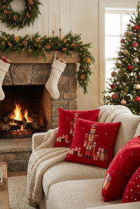 Dreaming Home Christmas Velvet Embroidered Nutcracker <b>Throw</b> Pillow <b>Red</b> Square Luxury Washable Polyester Filling - Product Image 1