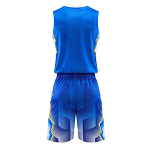 Conjunto de Camiseta de Baloncesto Sublimada Azul, Cuello en V, Sin Mangas, Absorbe la Humedad, Estampado Geométrico, Unisex, Adulto, Todas las Temporadas, 100% Poliéster - Product Image 2