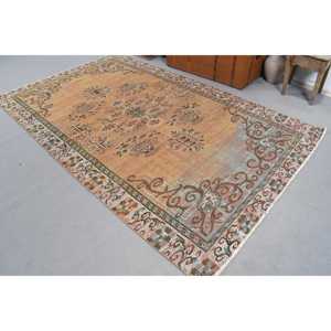 Tapis turc vintage, tapis de 5,4 x 8,8 pieds, tapis à carreaux marron et bleu - Product Image 2