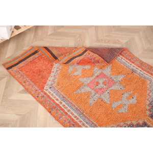 Vintage <b>Rug</b>, <b>Runner</b> 3.2x11 ft <b>Rug</b>, Herki Orange Ombr <b>Rug</b> - Product Image 5