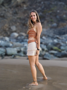 Khadi Haut en terre cuite 100% coton pour femmes respirant Boho licou col frange haut avec pompon décoration vêtements d'été - Product Image 4