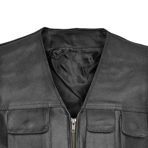 2025 gilet en cuir coupe-vent OEM meilleur gilet en cuir véritable personnalisé pas cher prix hommes - Product Image 4