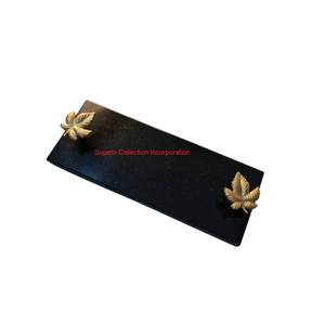 Premium White Natural Marble Serving Tray with Handcrafted Brass Leaf & <b>Rose</b> Embellished Handles for Luxury Home Decor & Gifting - Product Image 6