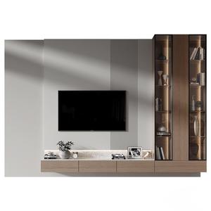 KEJIA Modern Minimalist Living Room Furniture Floating Wall Mounted <strong>TV</strong> <strong>Stand</strong> Wood Grain LED <strong>TV</strong> Cabinet with Glass Display <strong>Case</strong> - Product Image 1