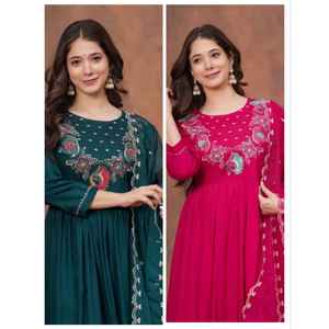 MAGNÍFICO REPUJADOS IMPRESO TRABAJO TELA SUPERIOR CHANDER DE VISCOSA PESADA CON TRABAJO DE BORDADO DE SECUENCIA - Product Image 6