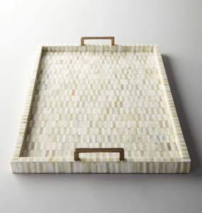 Meilleure vente cadeau de l'Aïd décor à la maison plateau en incrustation de bois prix abordable Design floral qualité supérieure thé café plateau de service de table - Product Image 2